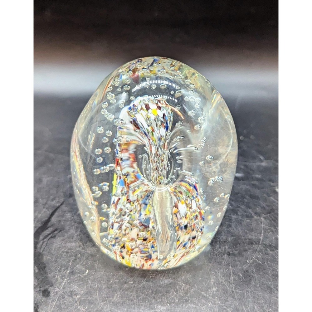 Vintage John Gentile Hand Blown Encased Confetti Bullicante Paperweight Pen Hole